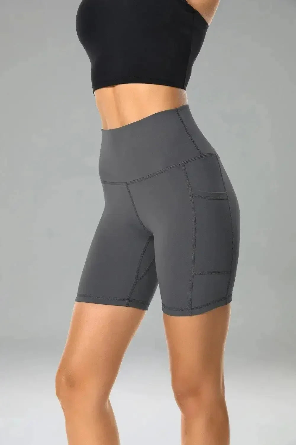 Essential High Waisted 6" Sports Short w/ Pockets — Charcoal Grey