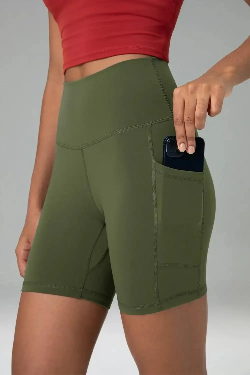 Essential High Waisted 6" Sports Short w/ Pockets — Olive Green