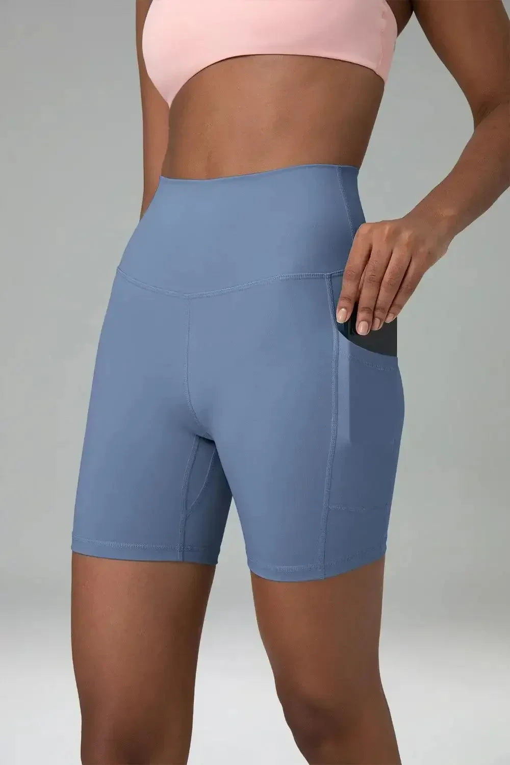 Essential High Waisted 6" Sports Short w/ Pockets — Blue Steel