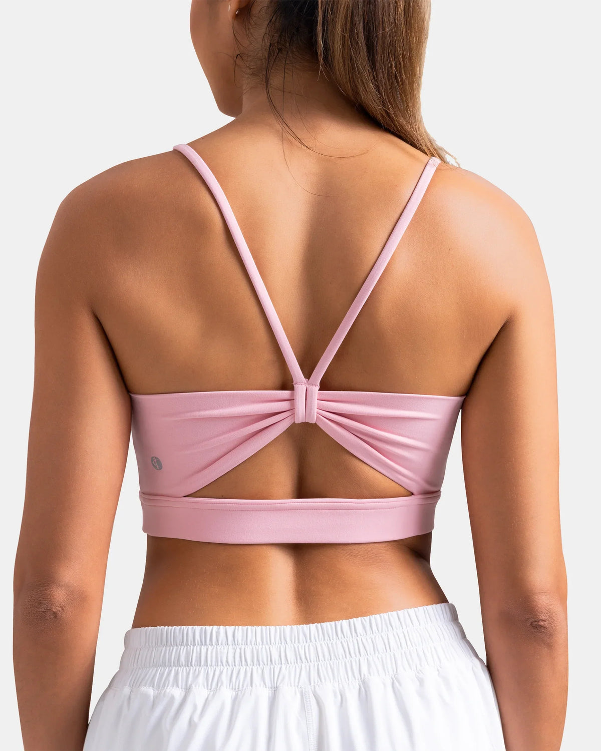 Dreamlux® Strappy Sports Bra w/ Bowknot Back — Almond Blossom