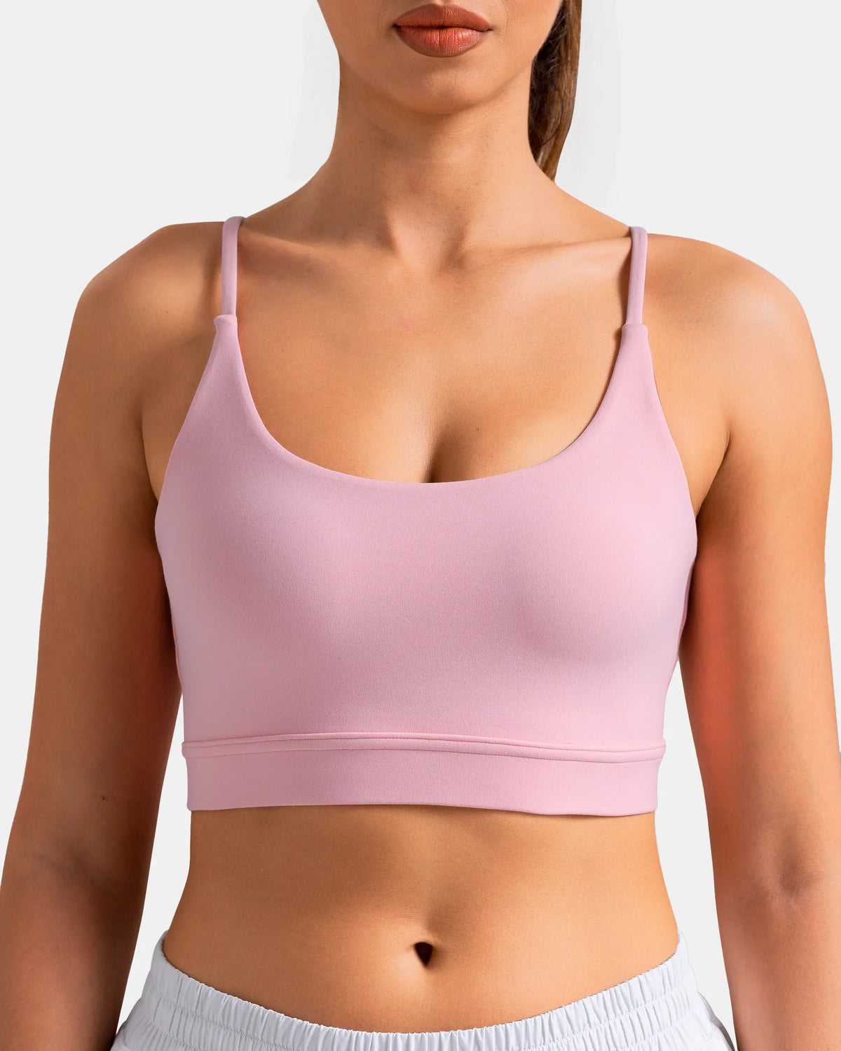 Dreamlux® Strappy Sports Bra w/ Bowknot Back — Almond Blossom