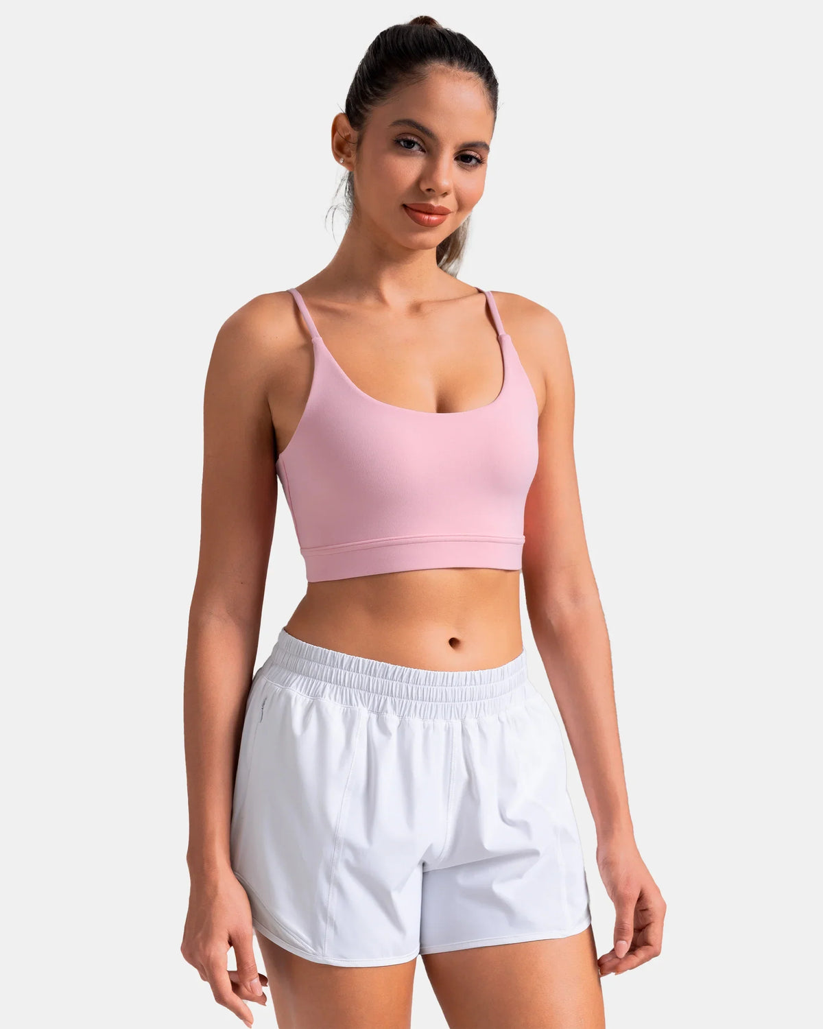 Dreamlux® Strappy Sports Bra w/ Bowknot Back — Almond Blossom