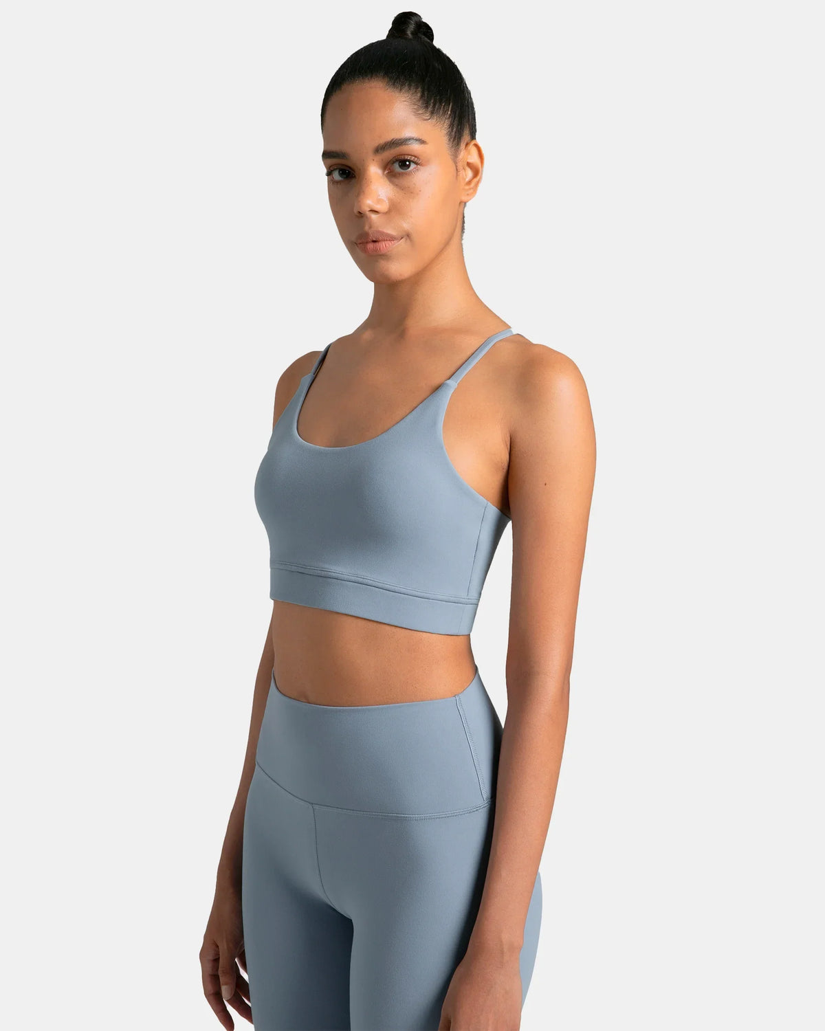 Dreamlux® Strappy Sports Bra w/ Bowknot Back — Chambray