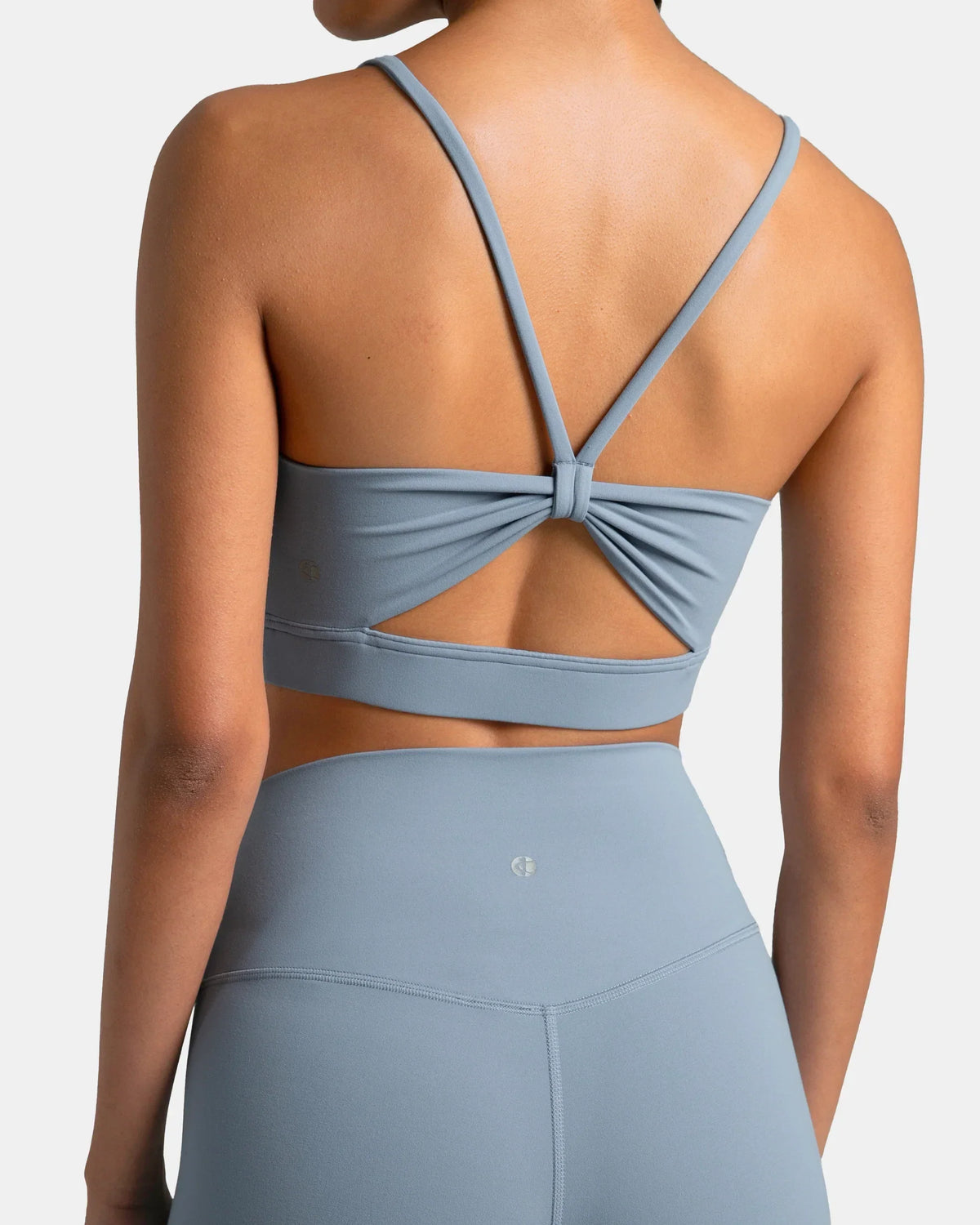 Dreamlux® Strappy Sports Bra w/ Bowknot Back — Chambray