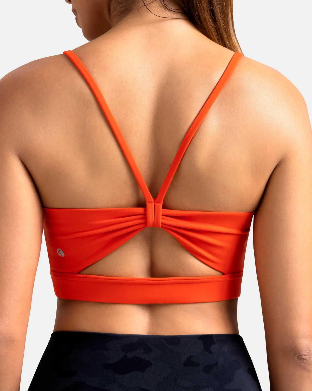 Dreamlux® Strappy Sports Bra w/ Bowknot Back — Cherry Tomato