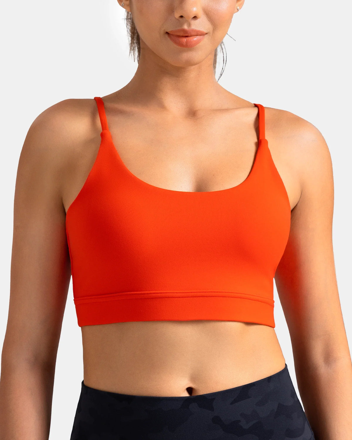 Dreamlux® Strappy Sports Bra w/ Bowknot Back — Cherry Tomato