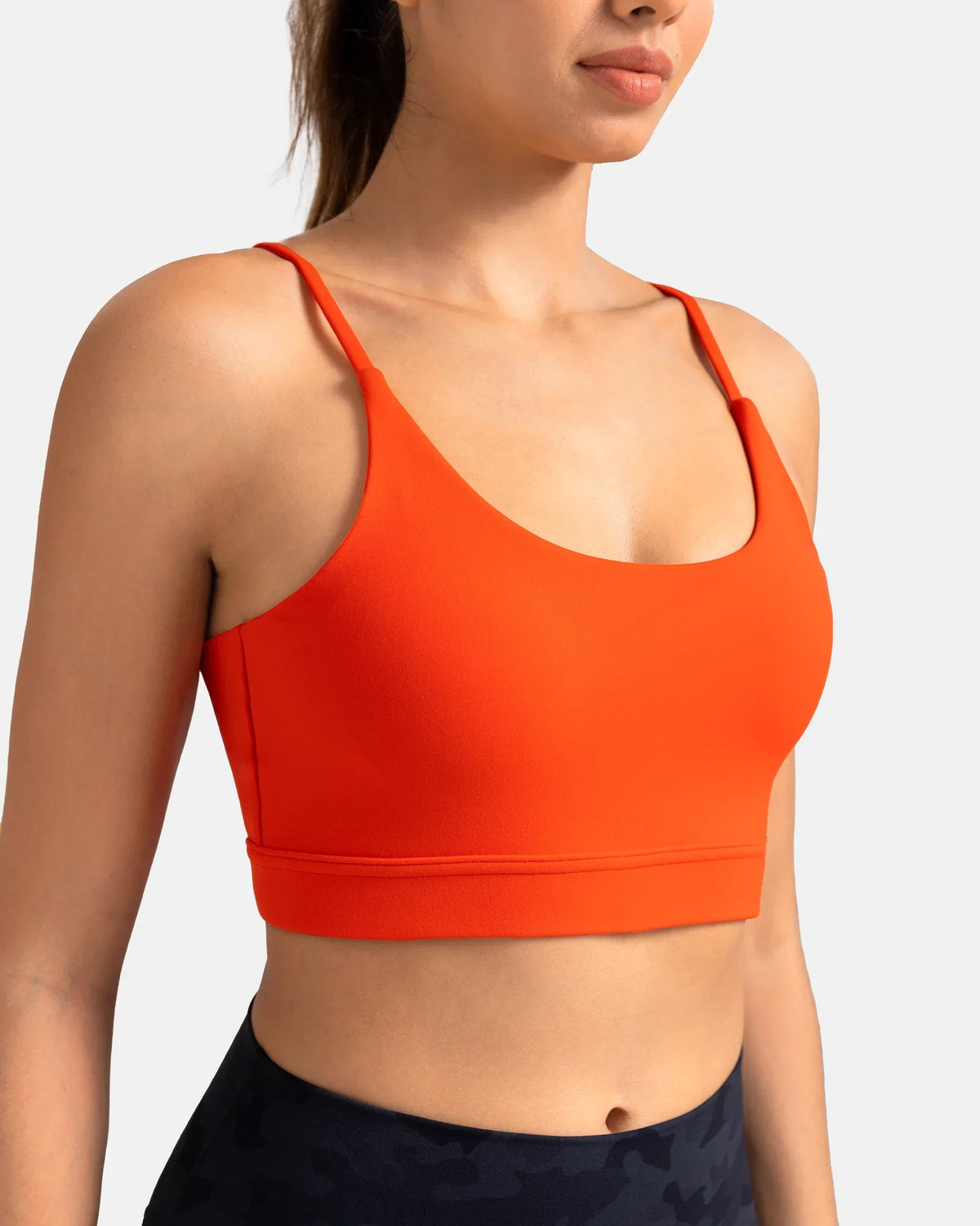 Dreamlux® Strappy Sports Bra w/ Bowknot Back — Cherry Tomato