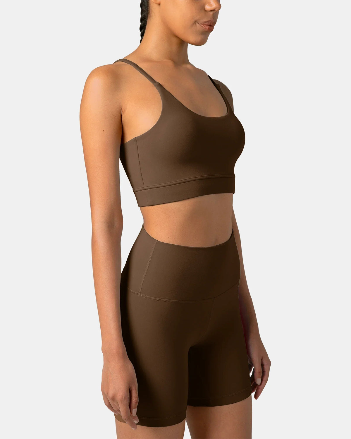 Dreamlux® Strappy Sports Bra w/ Bowknot Back — Cocoa
