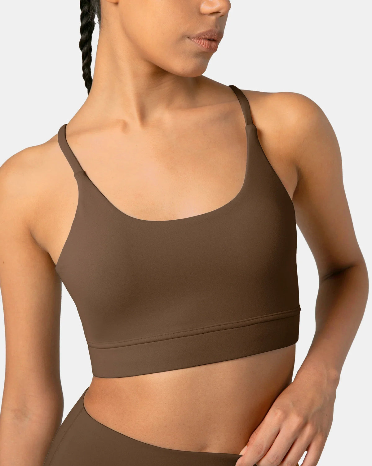 Dreamlux® Strappy Sports Bra w/ Bowknot Back — Cocoa