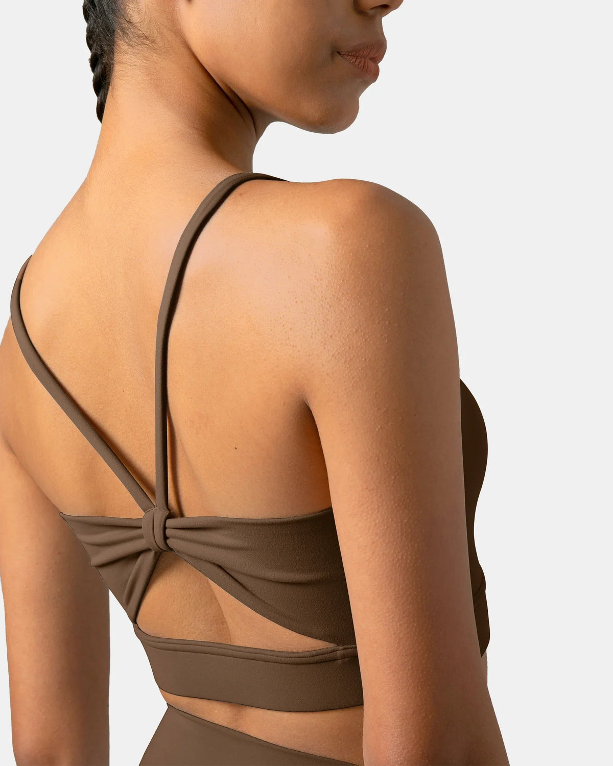Dreamlux® Strappy Sports Bra w/ Bowknot Back — Cocoa
