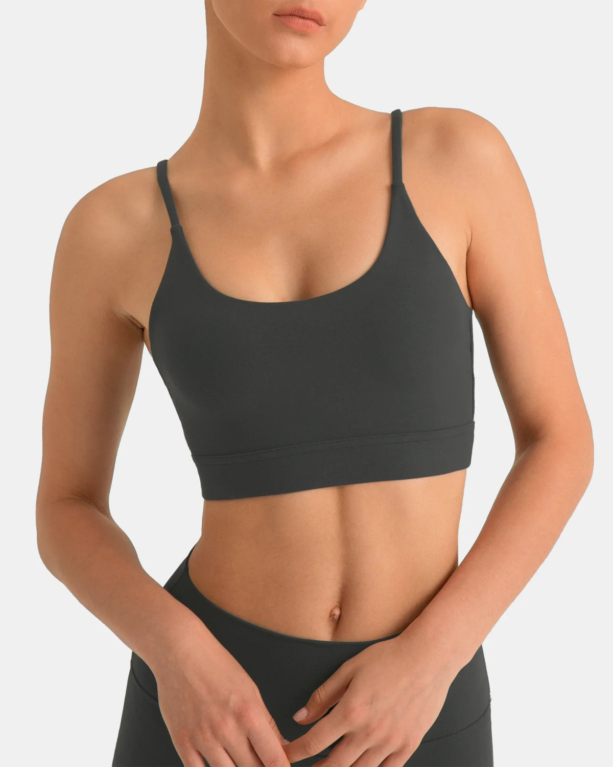 Dreamlux® Strappy Sports Bra w/ Bowknot Back — Dark Carbon