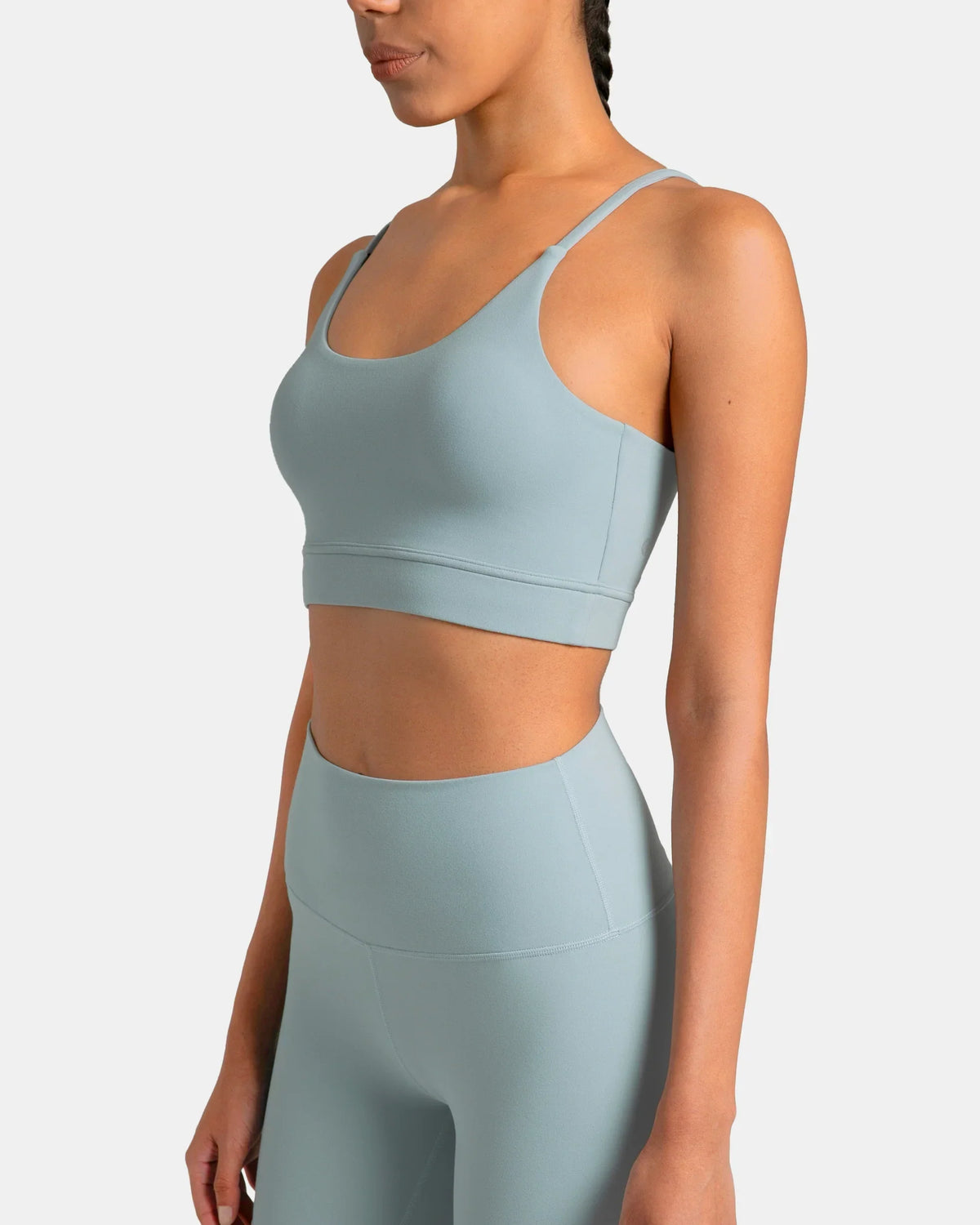 Dreamlux® Strappy Sports Bra w/ Bowknot Back — Faded Denim