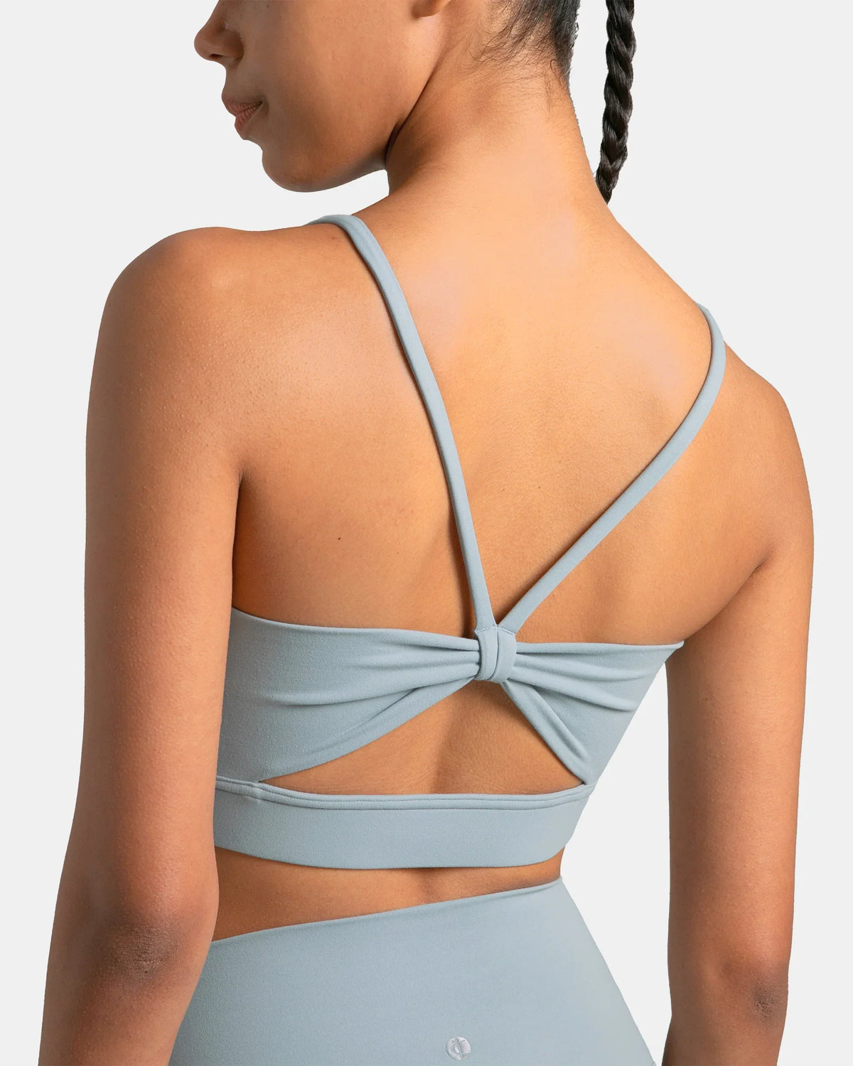 Dreamlux® Strappy Sports Bra w/ Bowknot Back — Faded Denim