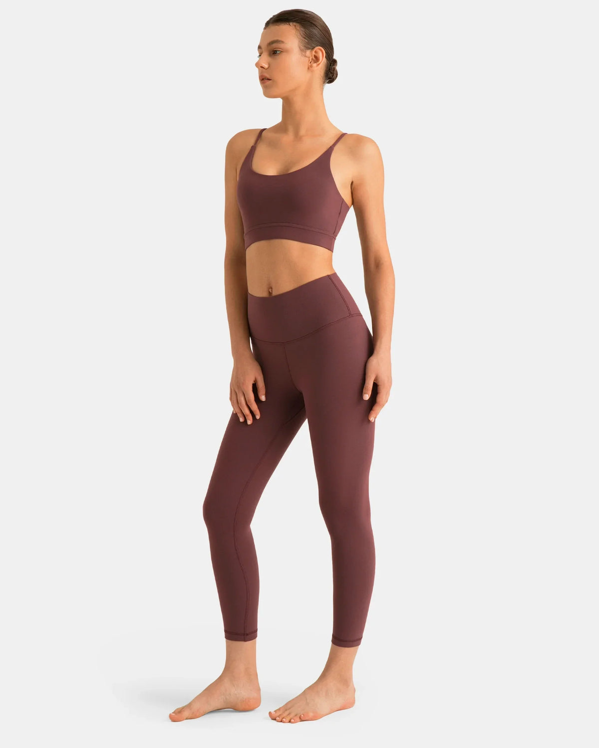 Dreamlux® Strappy Sports Bra w/ Bowknot Back — Plum Red