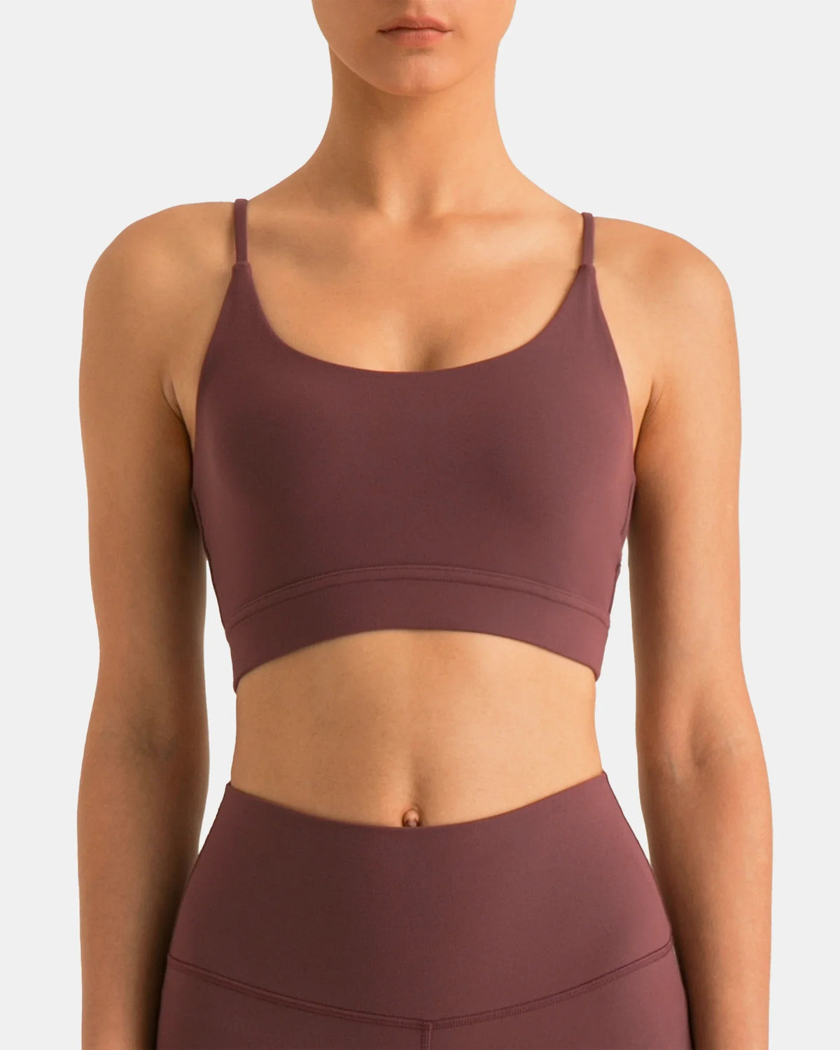 Dreamlux® Strappy Sports Bra w/ Bowknot Back — Plum Red