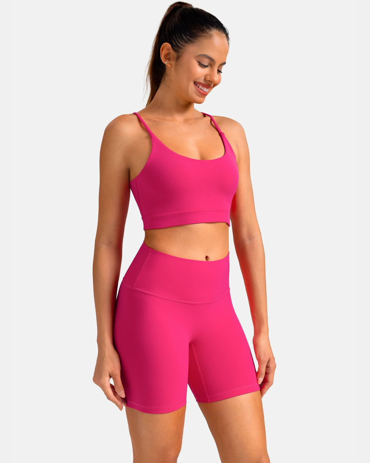 Dreamlux® Strappy Sports Bra w/ Bowknot Back — Raspberry