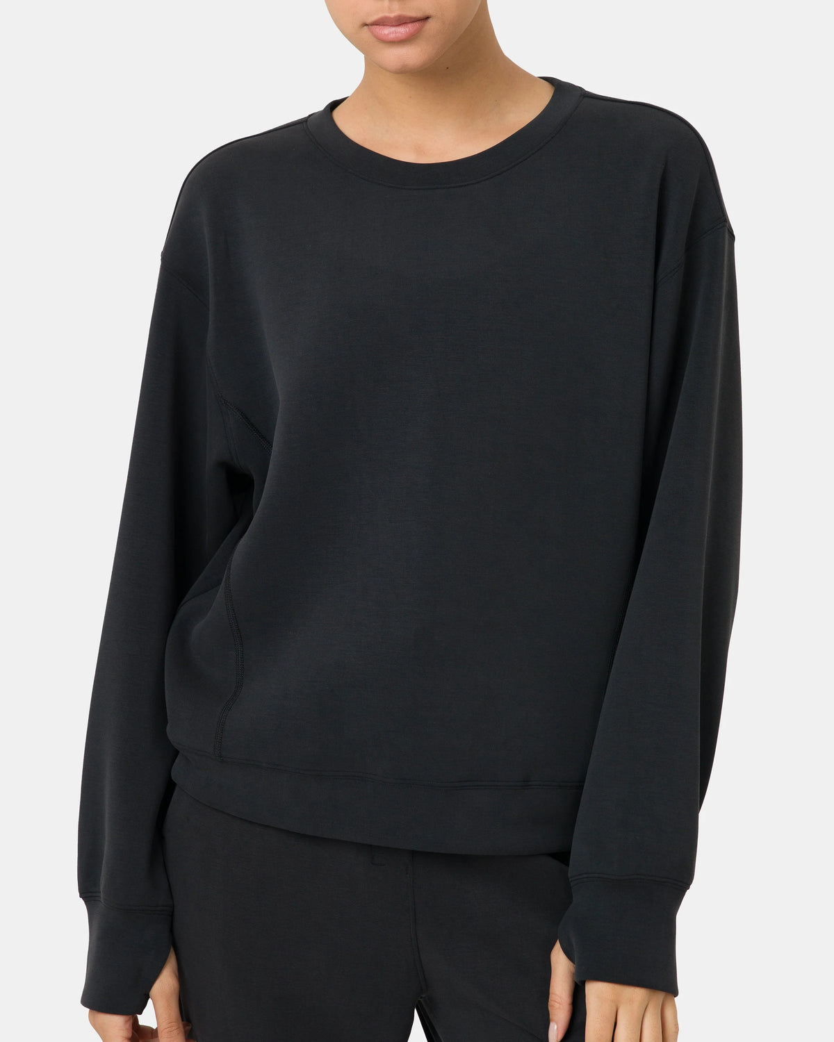 Velvra® Modal Crewneck Long Sleeve Sweatshirt — Black