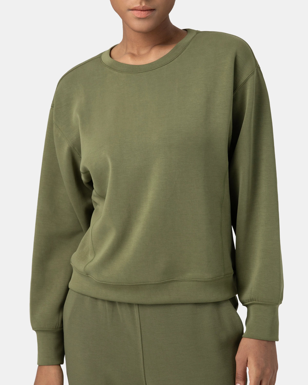 Velvra® Modal Crewneck Long Sleeve Sweatshirt — Olive Green
