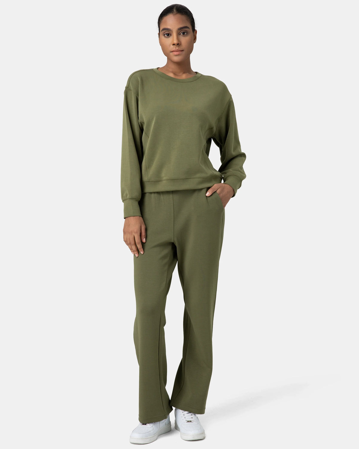 Velvra® Modal Crewneck Long Sleeve Sweatshirt — Olive Green