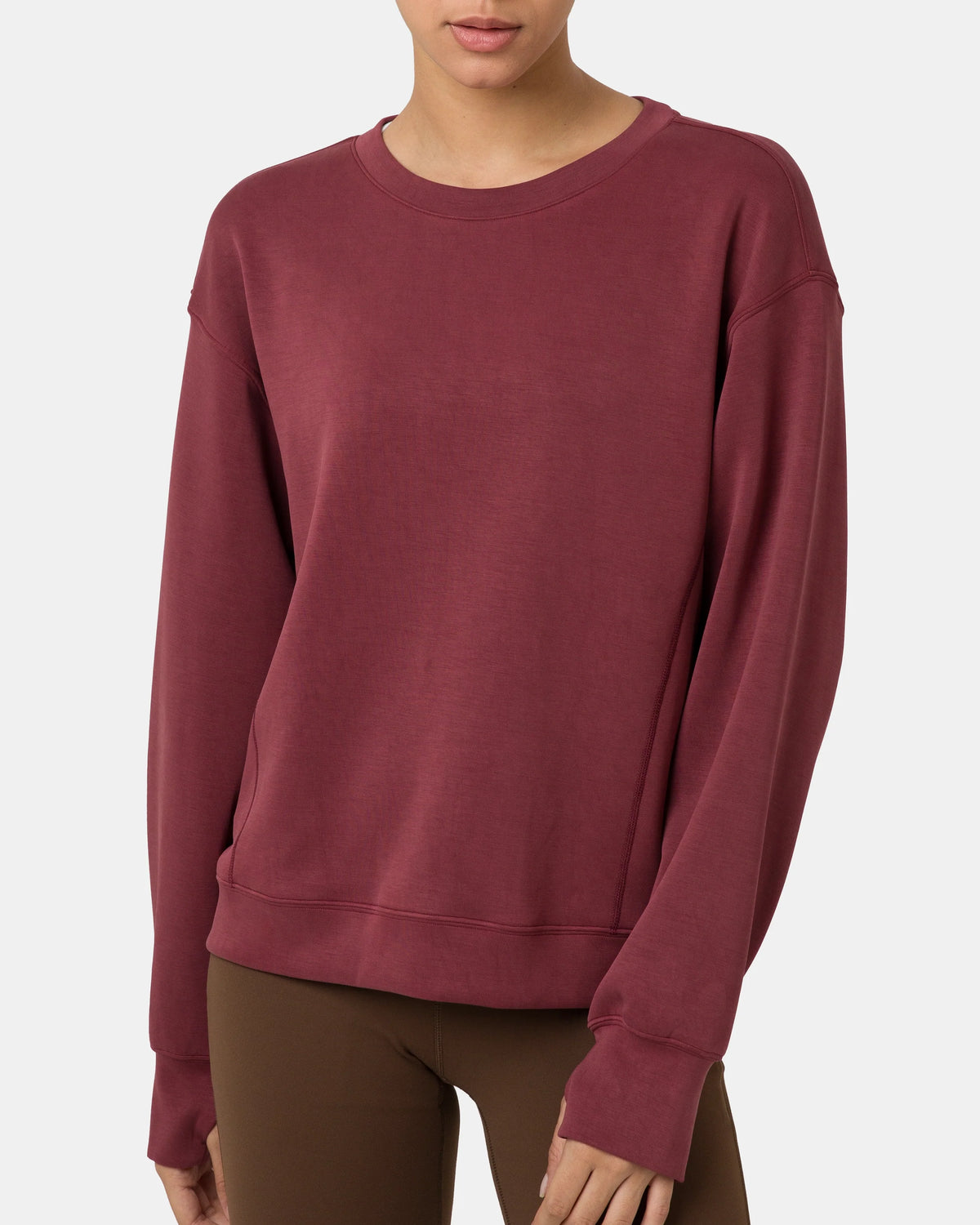 Velvra® Modal Crewneck Long Sleeve Sweatshirt — Wine Red