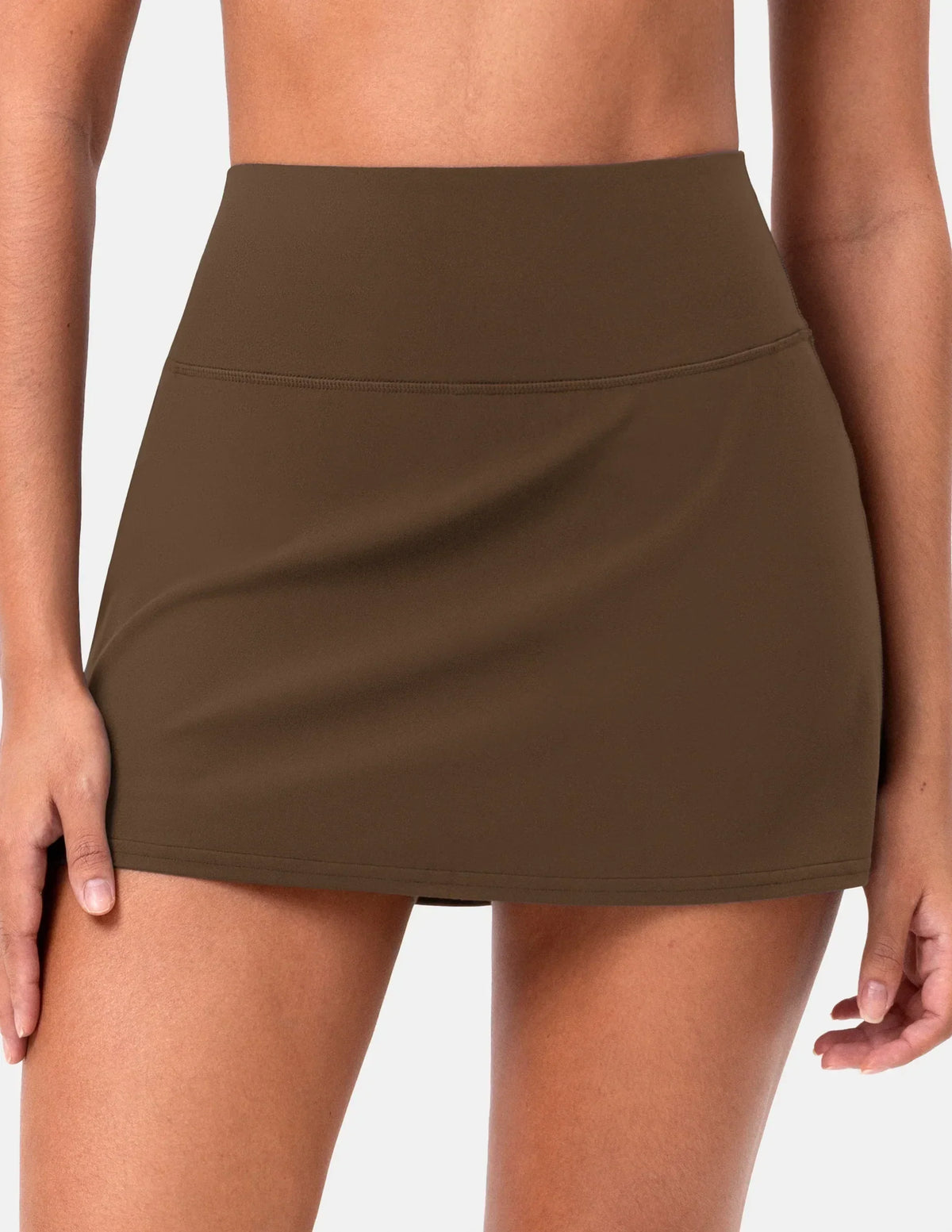 Dreamlux® Athletic Tennis Skirt w/ Built-in Shorts & Pockets — Cocoa
