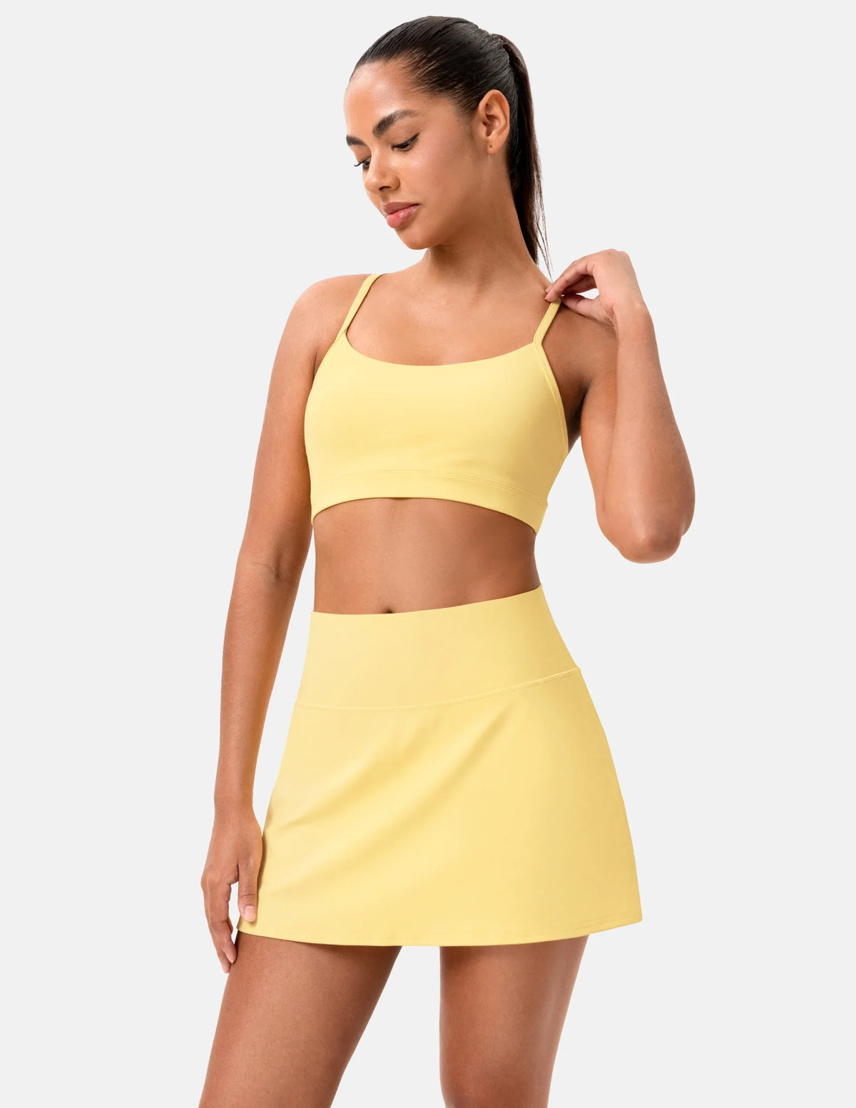 Dreamlux® Athletic Tennis Skirt w/ Built-in Shorts & Pockets — Cream Yellow