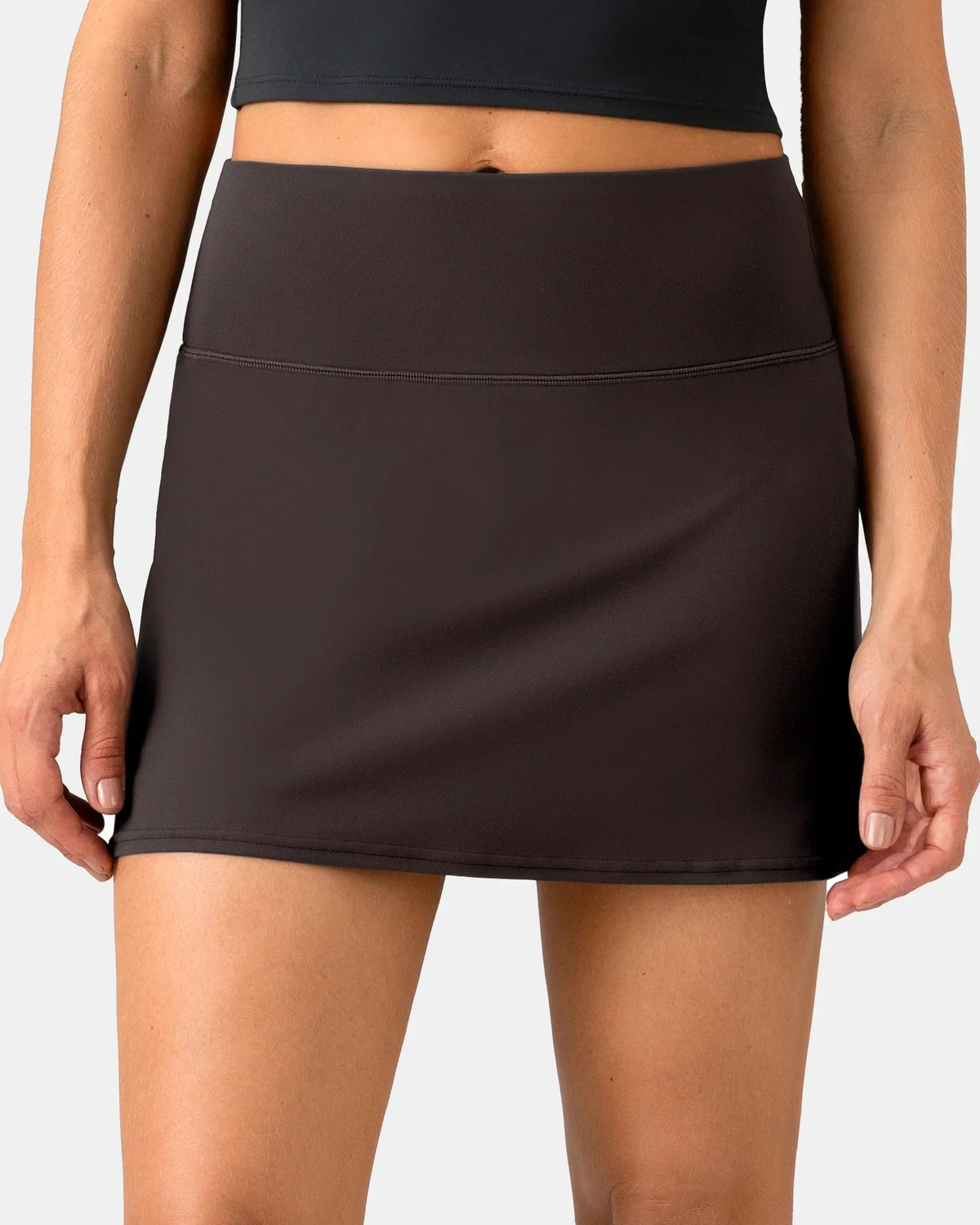 Dreamlux® Athletic Tennis Skirt w/ Built-in Shorts & Pockets — Espresso