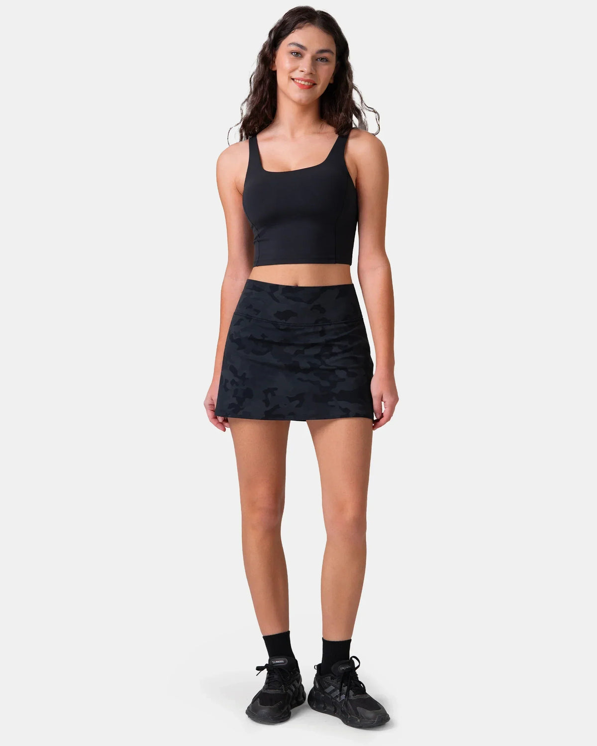 Dreamlux® Athletic Tennis Skirt w/ Built-in Shorts & Pockets — Grey Camouflage