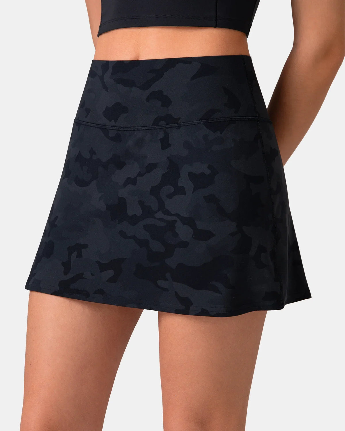 Dreamlux® Athletic Tennis Skirt w/ Built-in Shorts & Pockets — Grey Camouflage