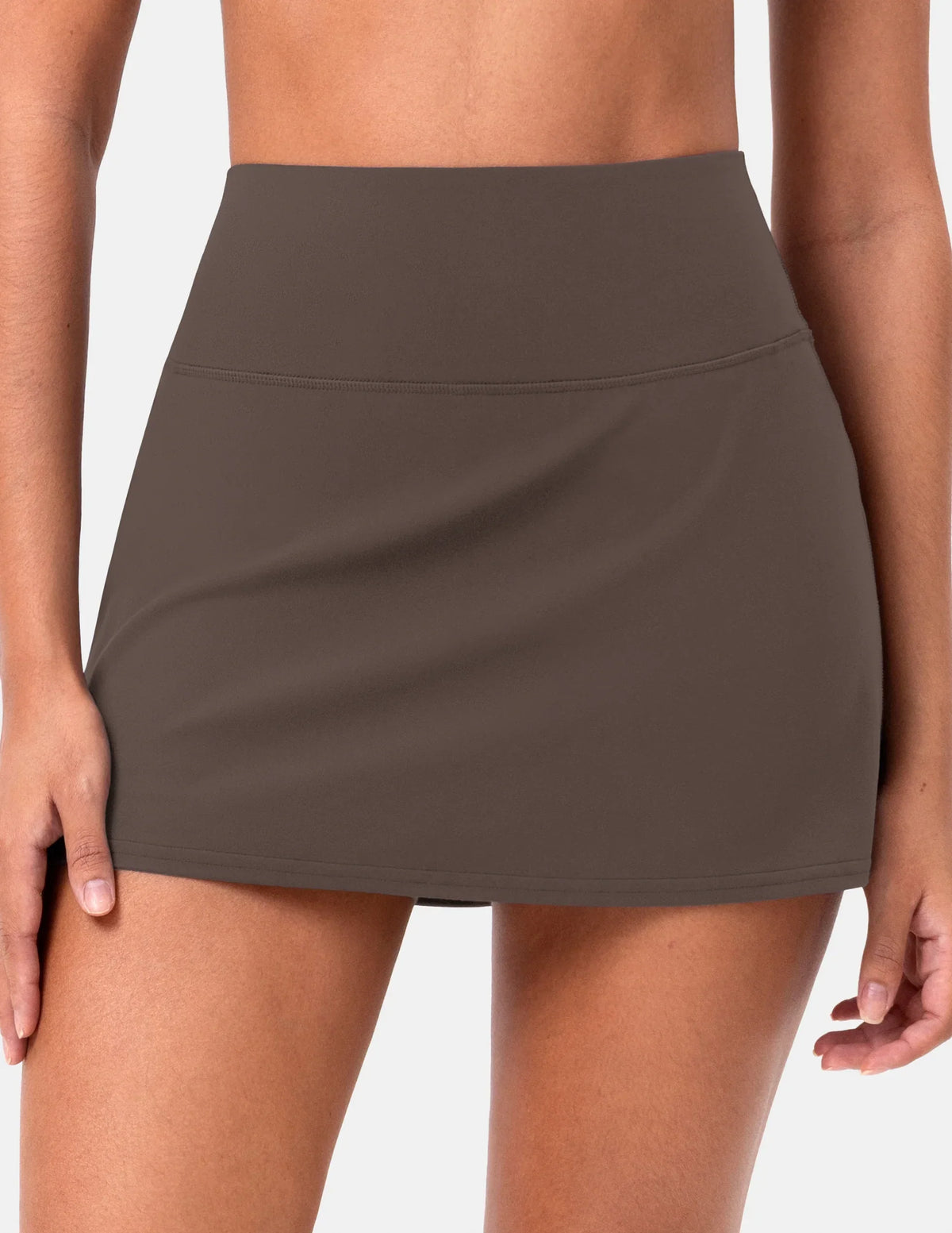 Dreamlux® Athletic Tennis Skirt w/ Built-in Shorts & Pockets — Major Brown
