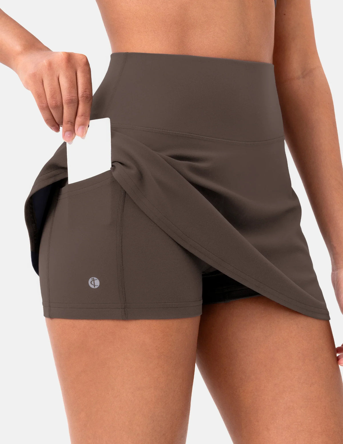 Dreamlux® Athletic Tennis Skirt w/ Built-in Shorts & Pockets — Major Brown