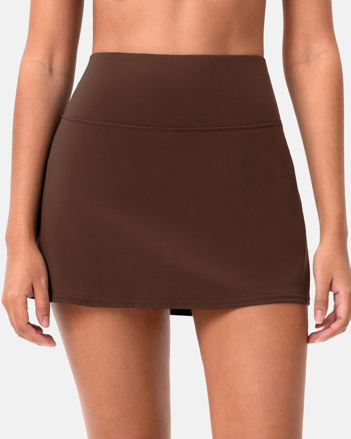 Dreamlux® Athletic Tennis Skirt w/ Built-in Shorts & Pockets — Roasted Chestnut