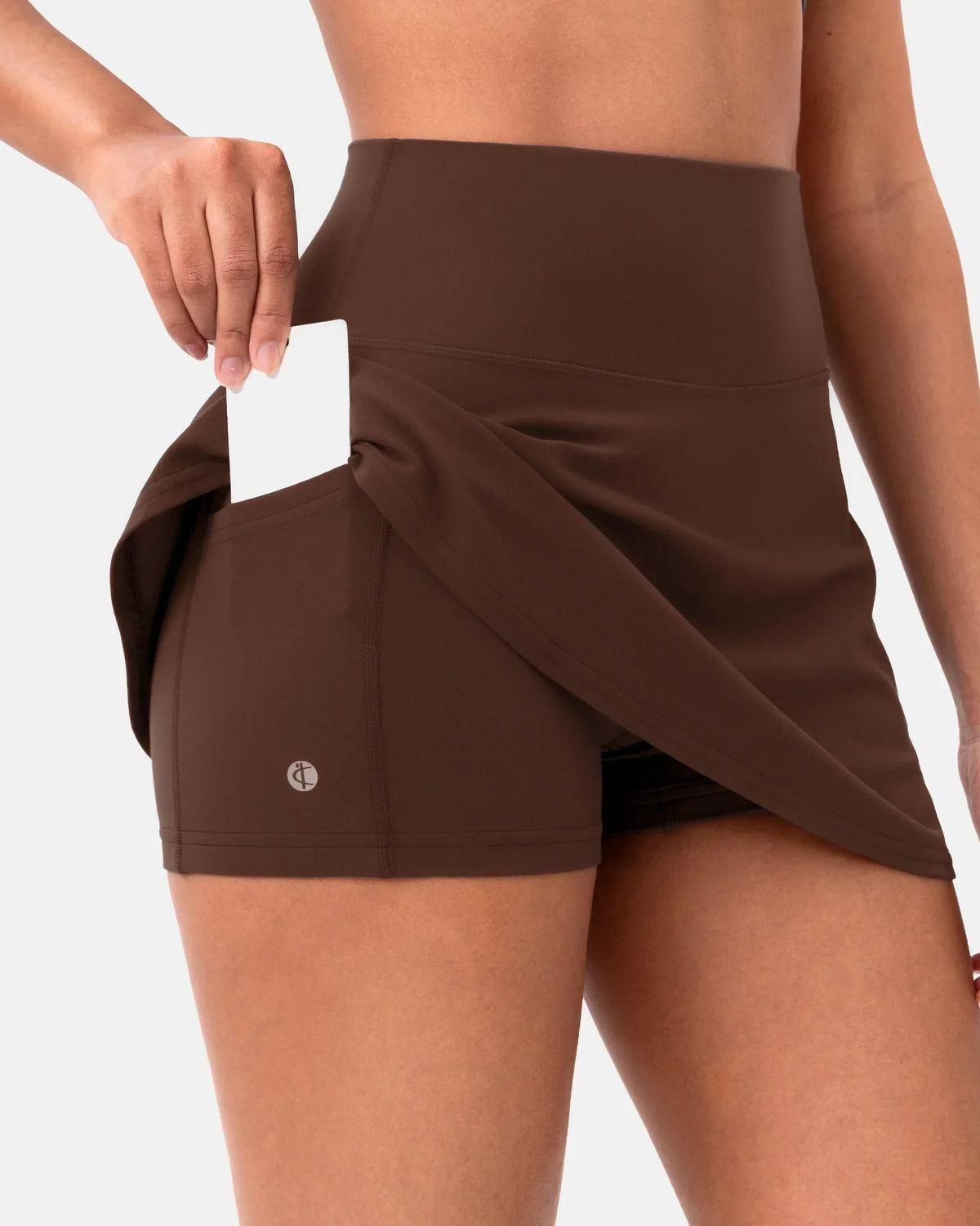 Dreamlux® Athletic Tennis Skirt w/ Built-in Shorts & Pockets — Roasted Chestnut