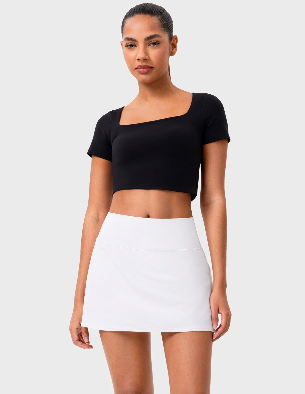 Dreamlux® Athletic Tennis Skirt w/ Built-in Shorts & Pockets — White
