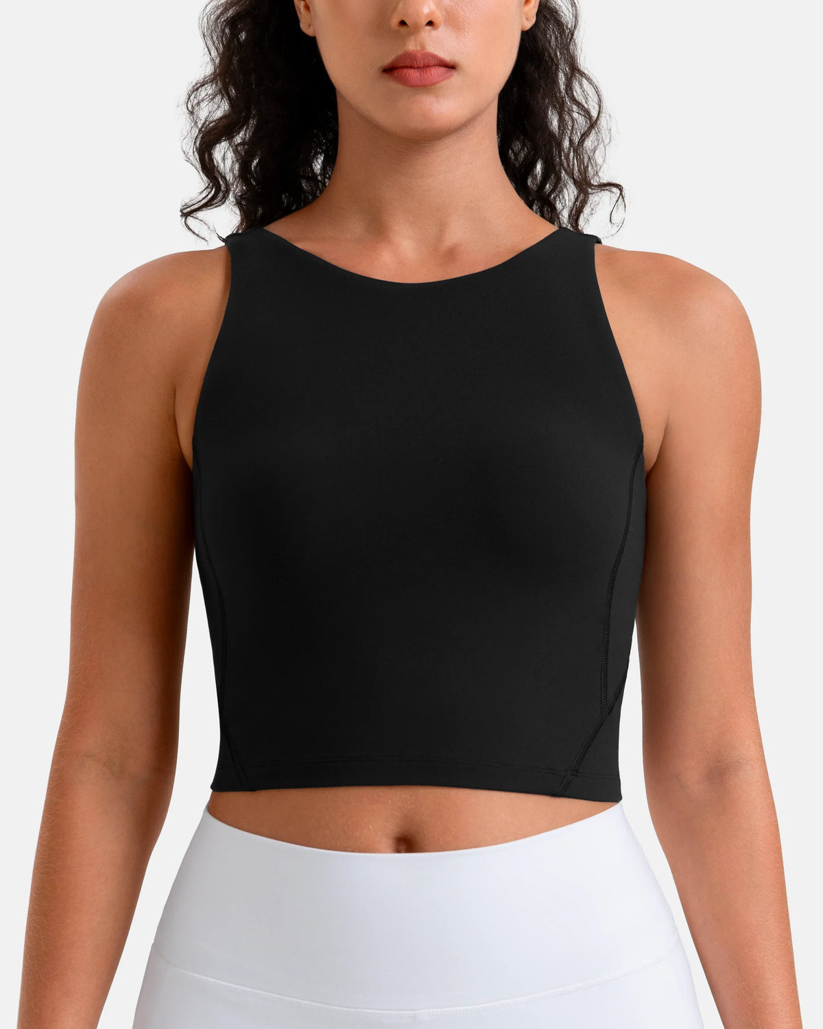 Dreamlux® High Neck U-Back Tank Top w/ Removable Padded Cups — Black