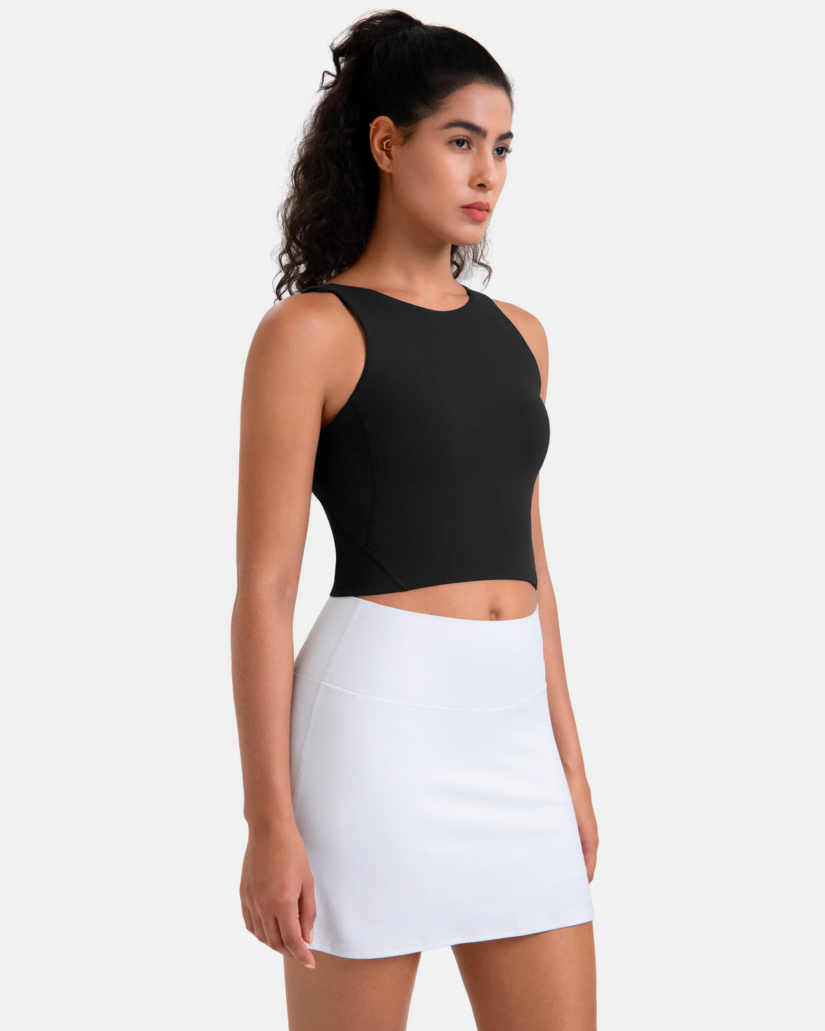 Dreamlux® High Neck U-Back Tank Top w/ Removable Padded Cups — Black