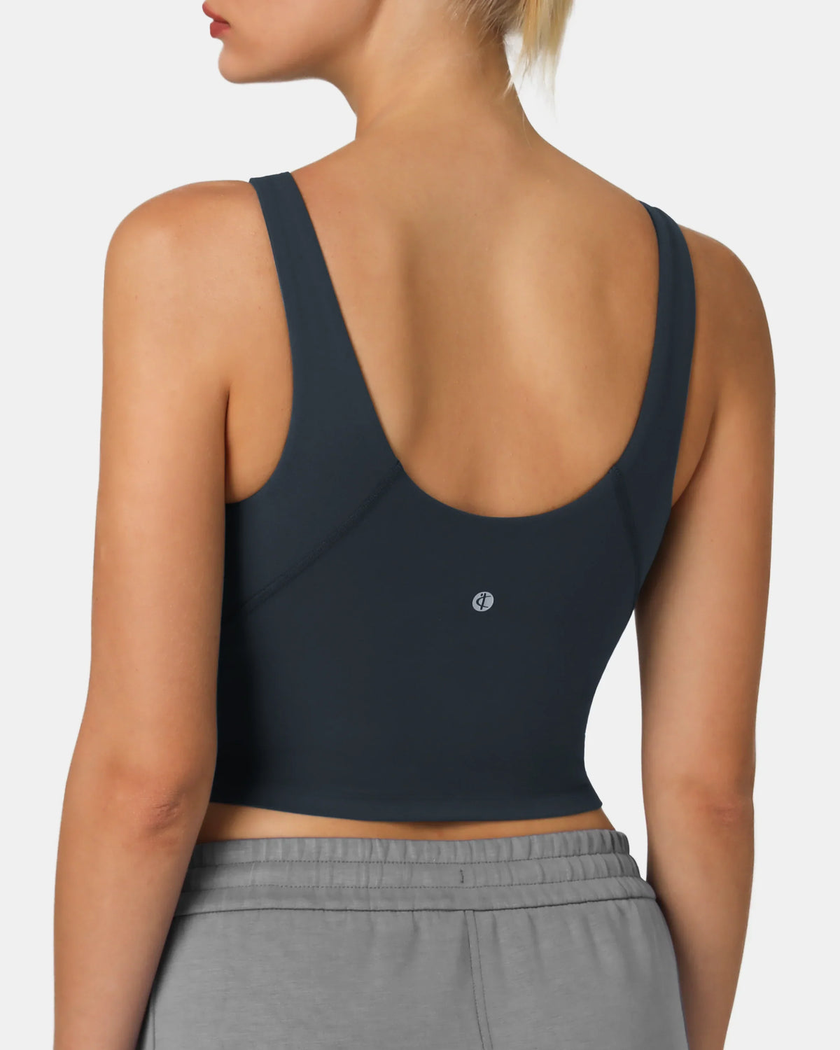 Dreamlux® High Neck U-Back Tank Top w/ Removable Padded Cups — Blue Ink