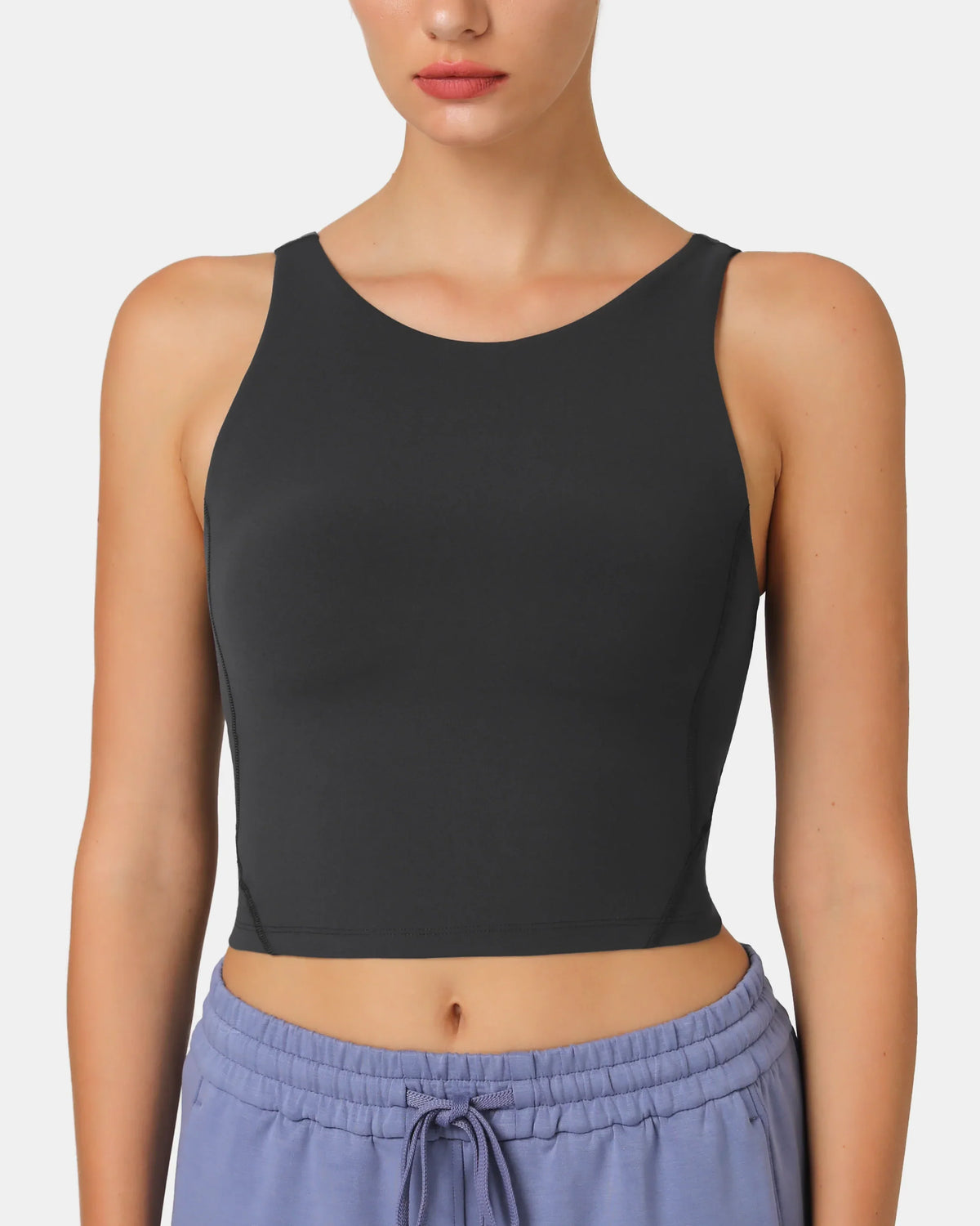 Dreamlux® High Neck U-Back Tank Top w/ Removable Padded Cups — Dark Carbon