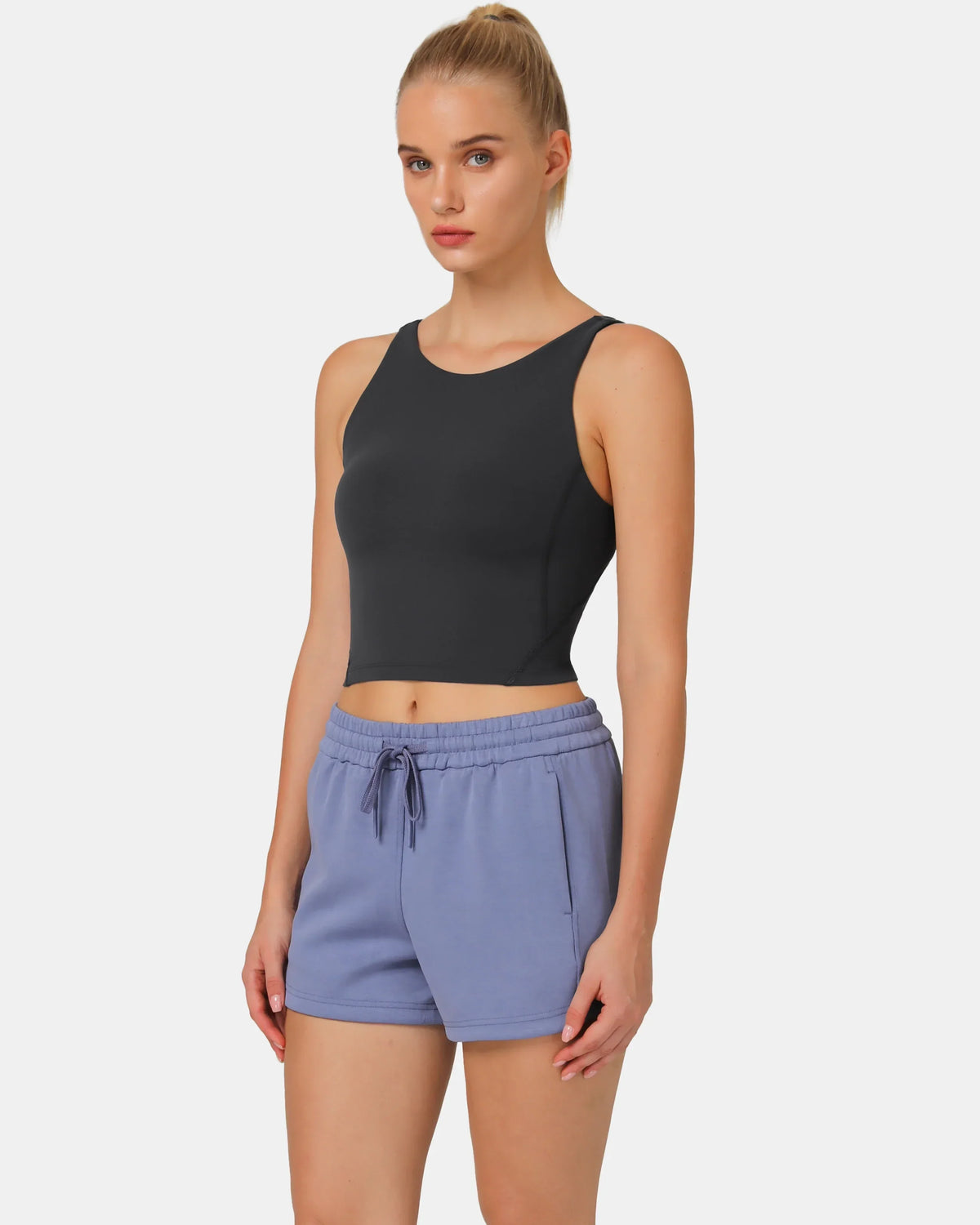 Dreamlux® High Neck U-Back Tank Top w/ Removable Padded Cups — Dark Carbon