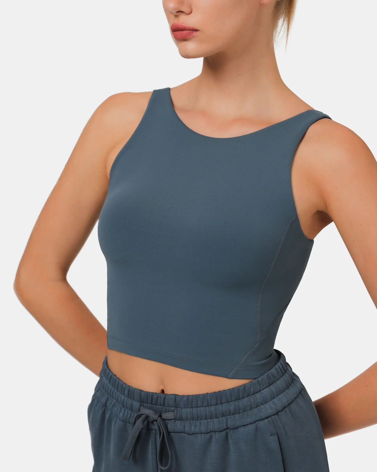 Dreamlux® High Neck U-Back Tank Top w/ Removable Padded Cups — Dark Jasper