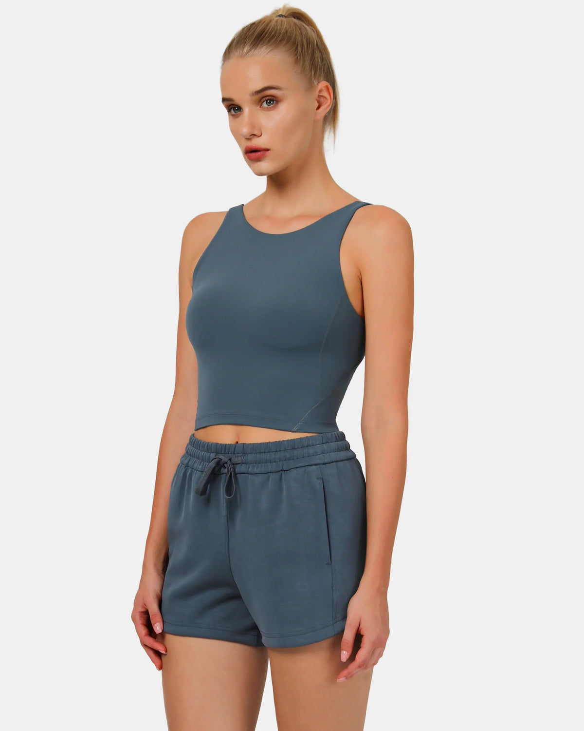 Dreamlux® High Neck U-Back Tank Top w/ Removable Padded Cups — Dark Jasper