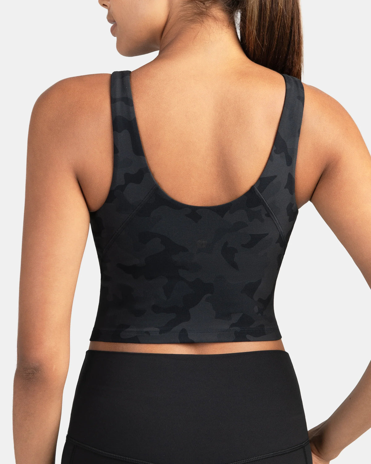 Dreamlux® High Neck U-Back Tank Top w/ Removable Padded Cups — Grey Camouflage