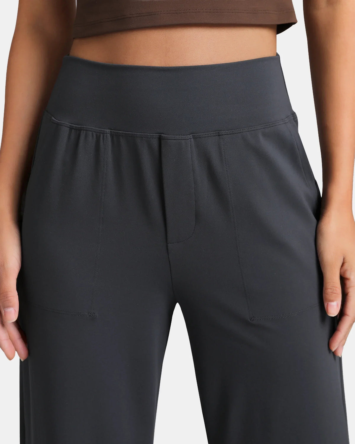 Dreamlux® Mid Waisted Wide Leg Athletic Pant 29.5" — Dark Carbon
