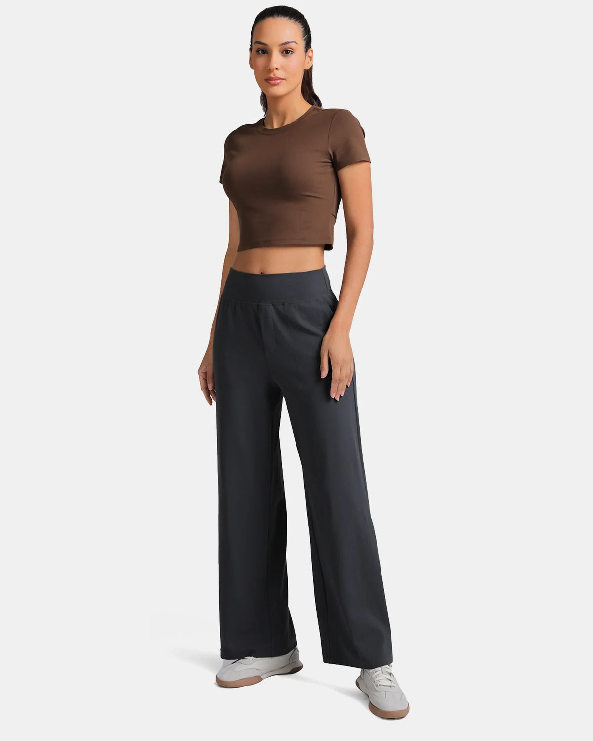 Dreamlux® Mid Waisted Wide Leg Athletic Pant 29.5" — Dark Carbon