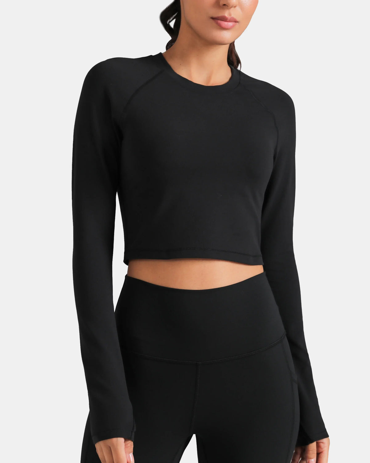 Dreamlux® Long Sleeve Cropped Workout Shirt — Black