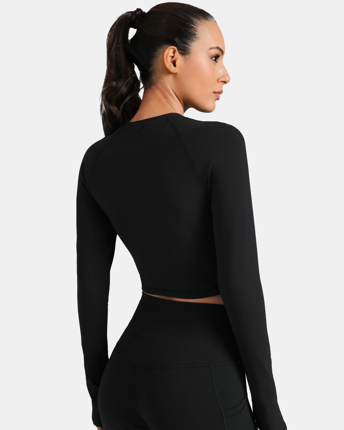 Dreamlux® Long Sleeve Cropped Workout Shirt — Black