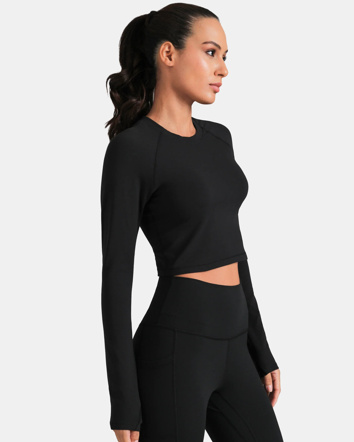 Dreamlux® Long Sleeve Cropped Workout Shirt — Black