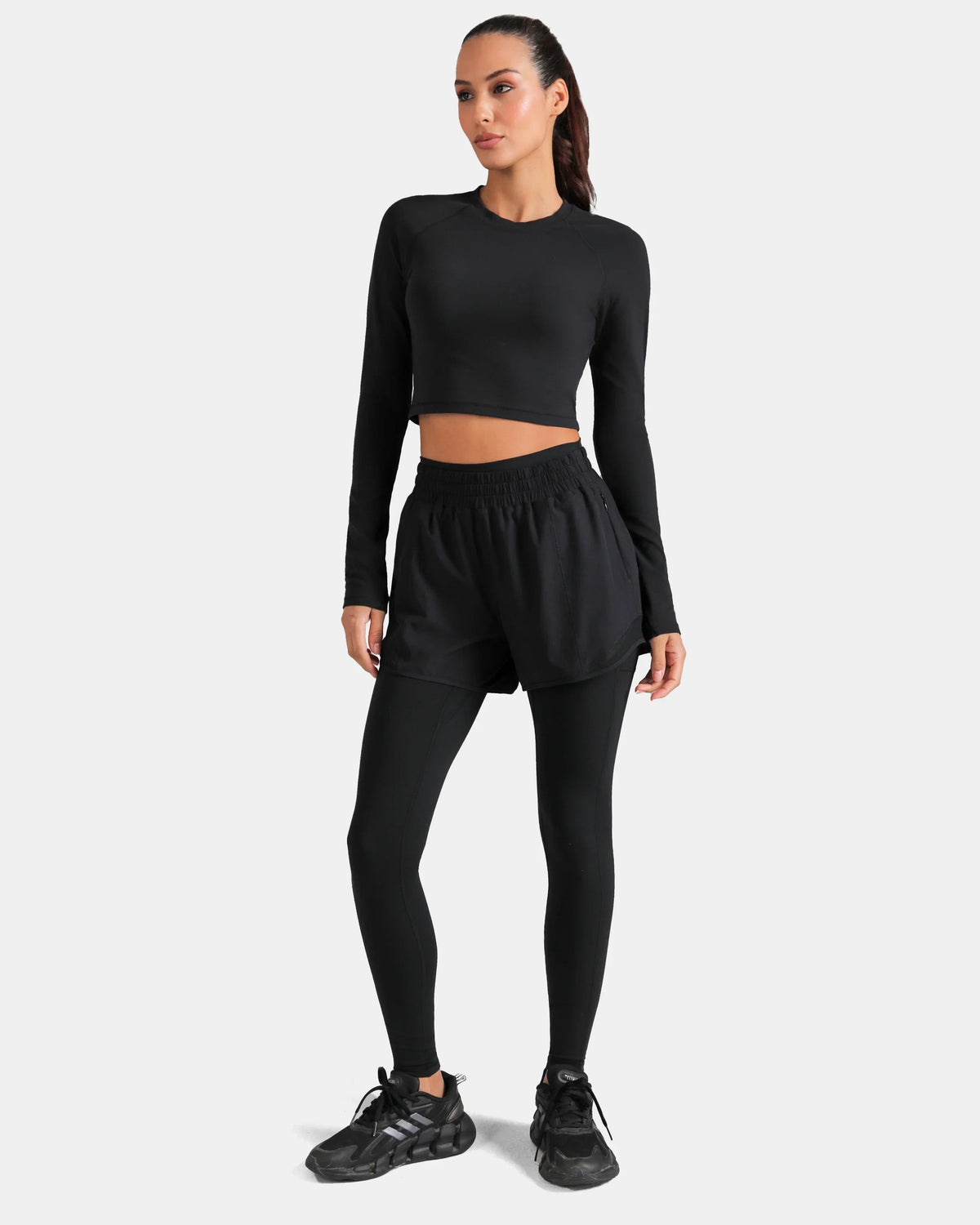 Dreamlux® Long Sleeve Cropped Workout Shirt — Black
