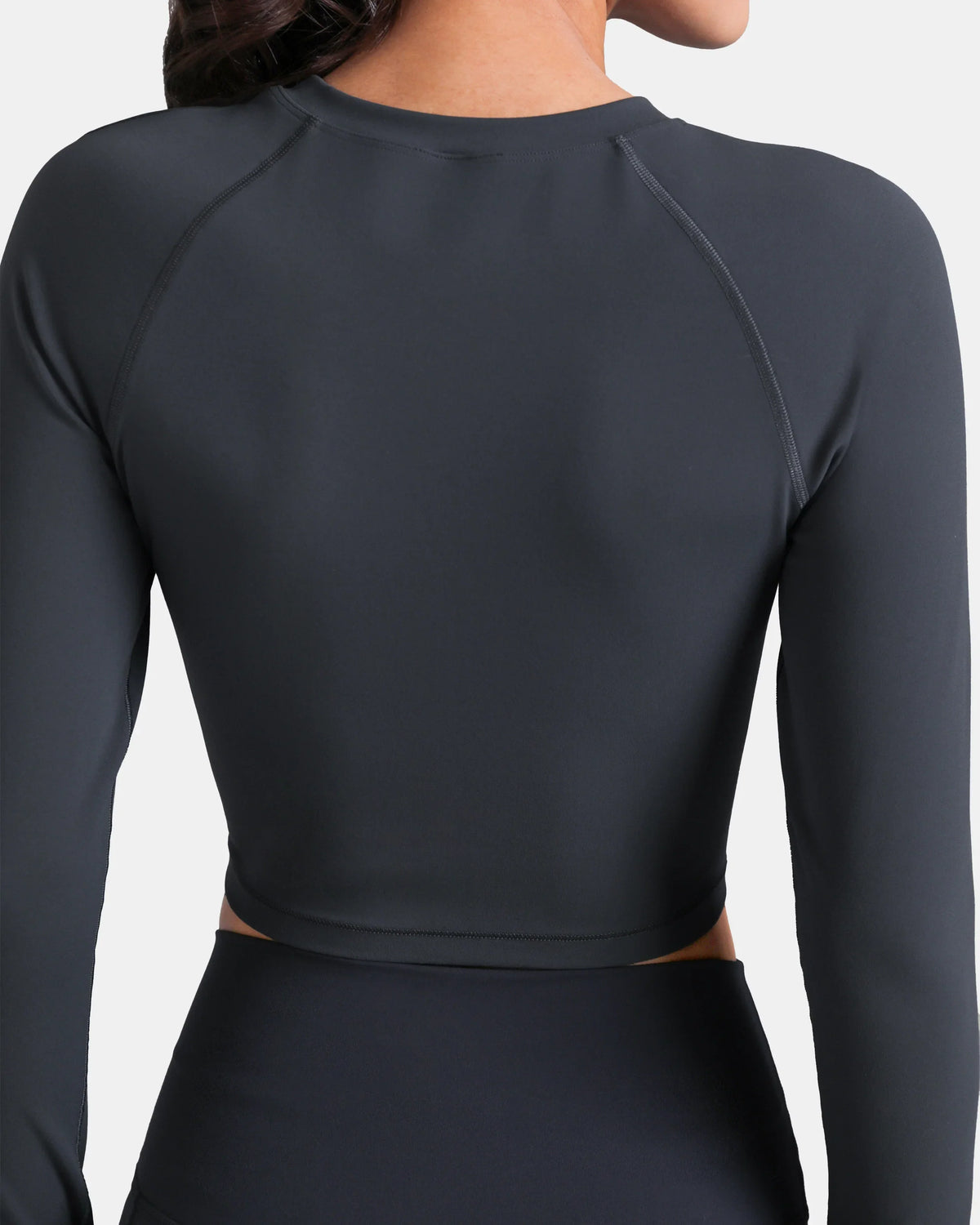 Dreamlux® Long Sleeve Cropped Workout Shirt — Dark Carbon