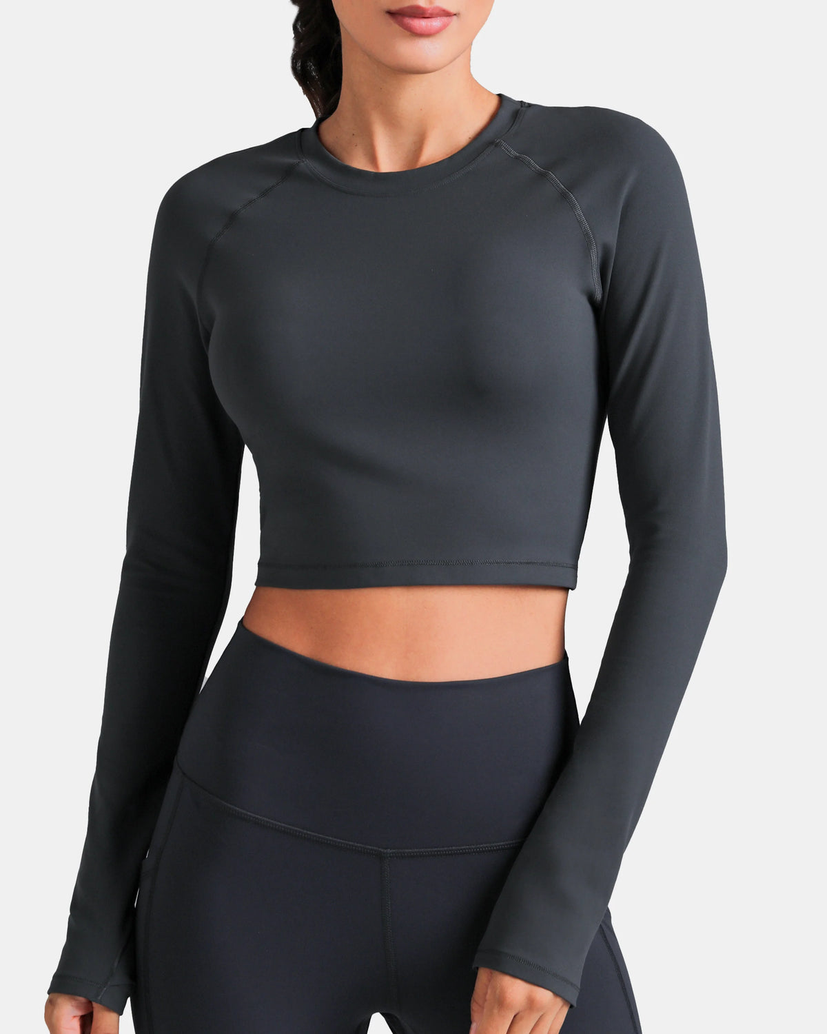 Dreamlux® Long Sleeve Cropped Workout Shirt — Dark Carbon